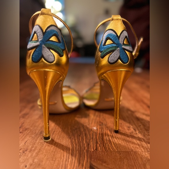 Gucci Metallic Gold Evening Stiletto Strap Sanda Sz 37.5 - Picture 2 of 8